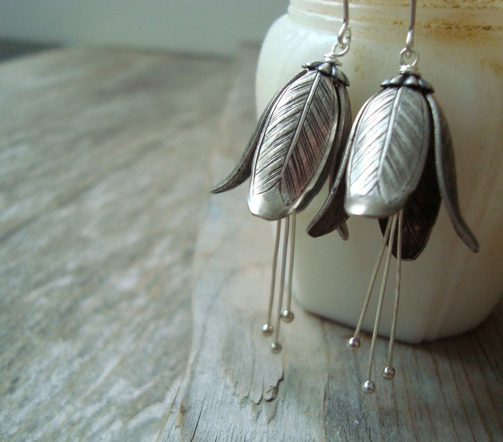 Silver Gentian Flower Earrings