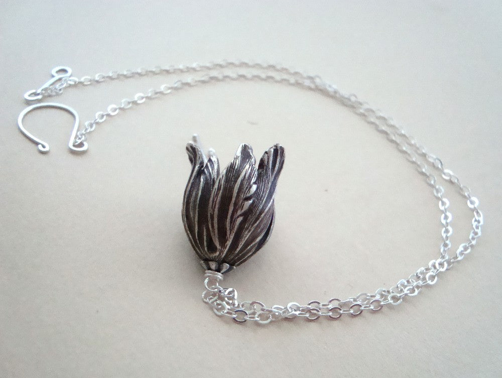 Large Silver Tulip Flower Necklace