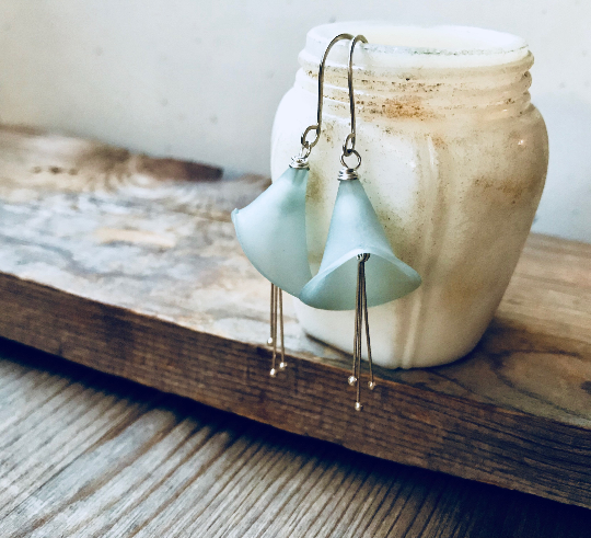 Aqua Calla Lily Earrings in Sterling Silver