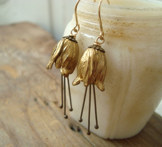 Small Brass Tulip Flower Earrings