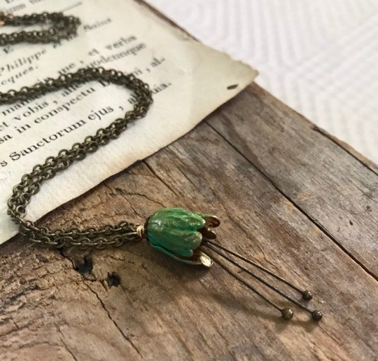 Small Green Tulip Flower Necklace