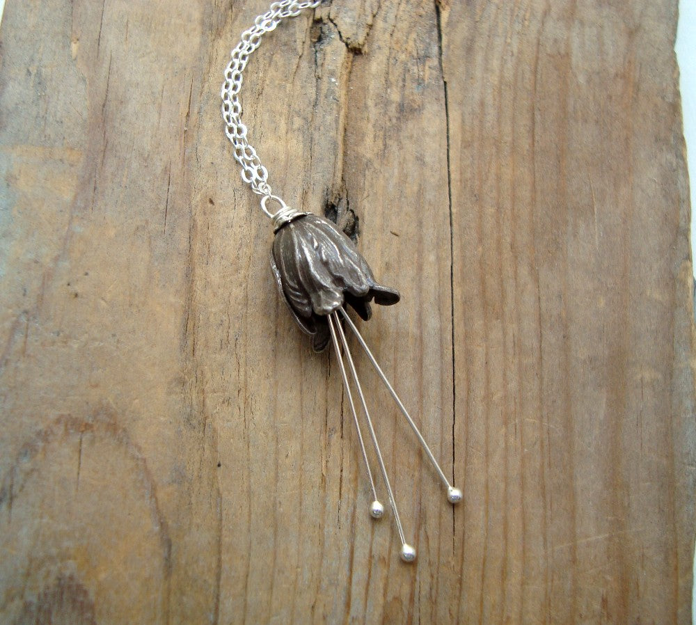 Small Silver Tulip Flower Necklace