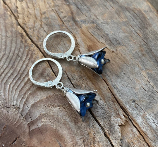 Tiny Blue and Silver Flower Earrings