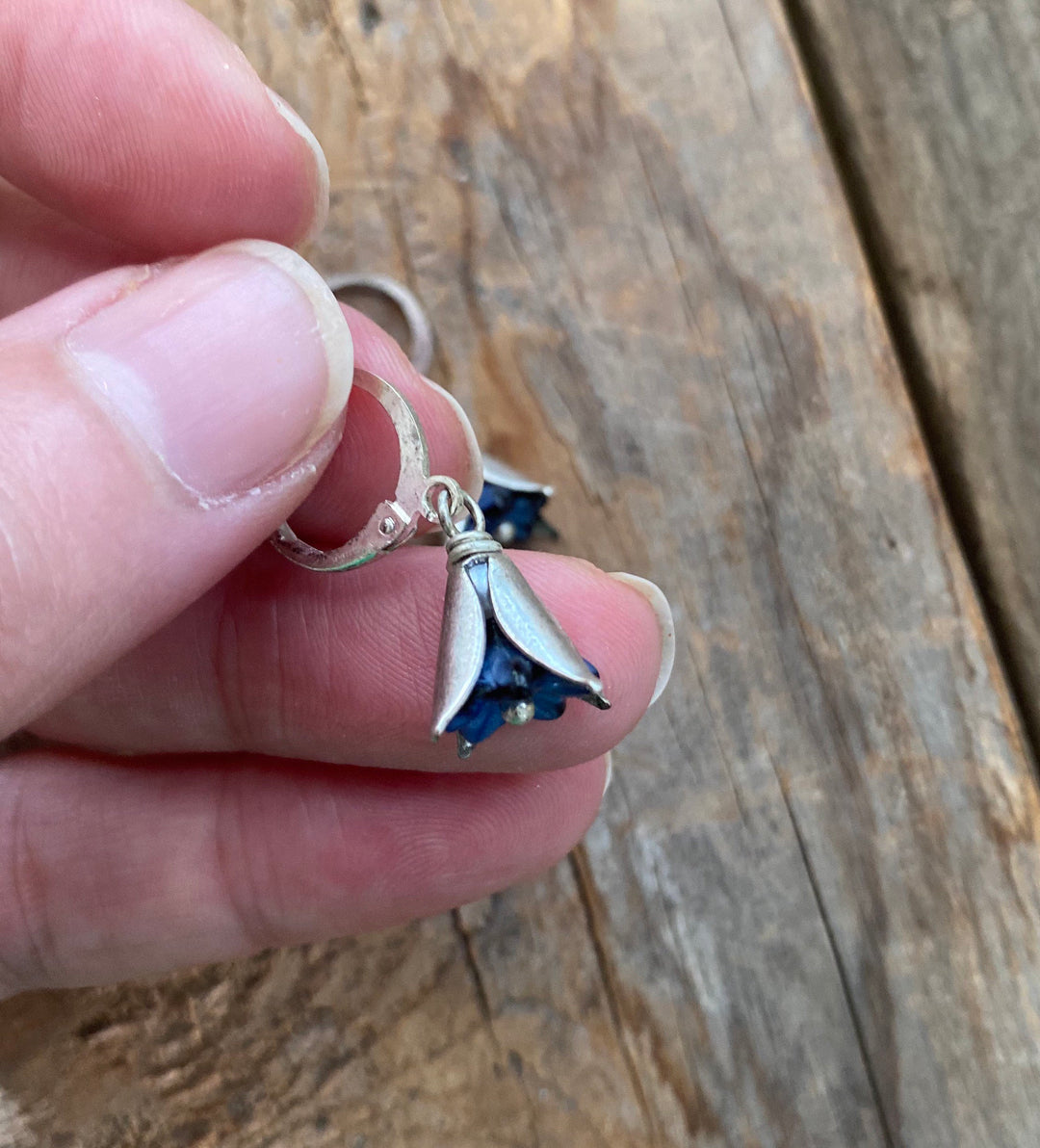 Tiny Blue and Silver Flower Earrings