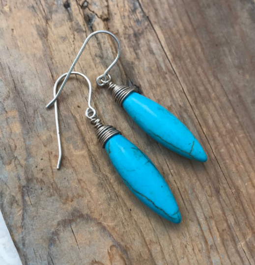 Turquoise and Sterling Silver Pendant Earrings