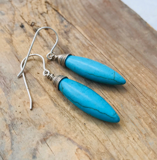 Turquoise and Sterling Silver Pendant Earrings