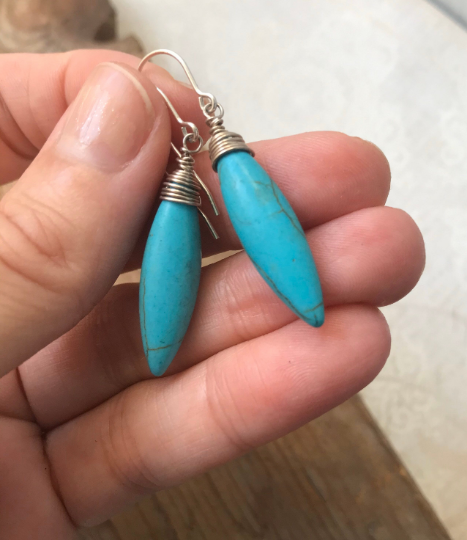 Turquoise and Sterling Silver Pendant Earrings