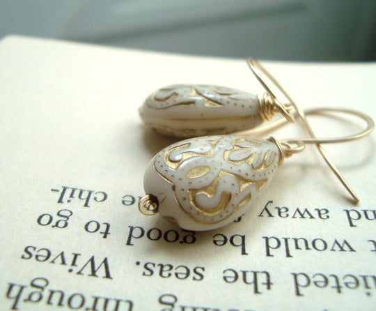 Cream and Gold Baroque Bridal Earrings